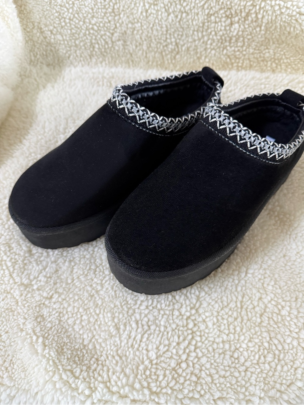 Mudd Black Slip-On Platform Clogs with White Stitch Trim